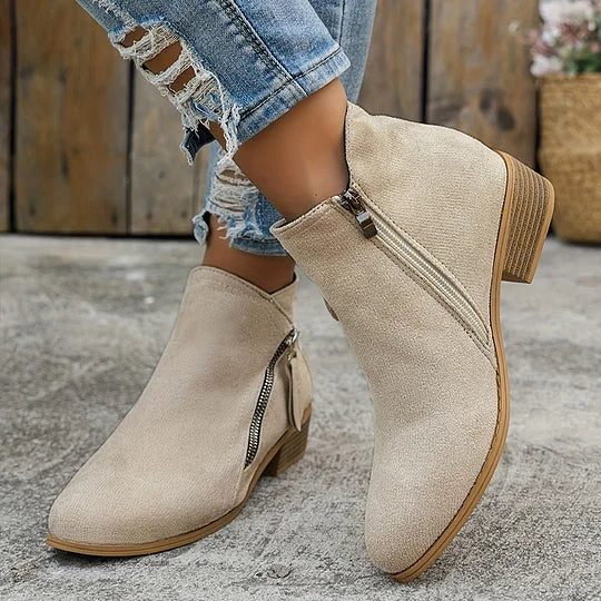 Farah - Leather Orthopedic Ankle Boots with Zipper