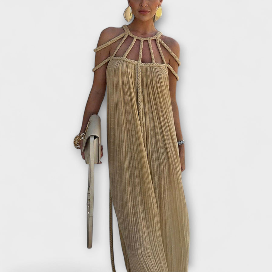 Briar - Chic Maxi Dress Made from Linen Blend with Draped Straps