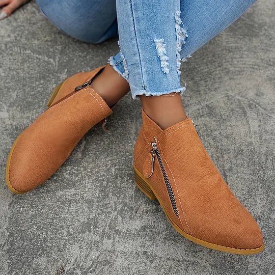 Farah - Leather Orthopedic Ankle Boots with Zipper