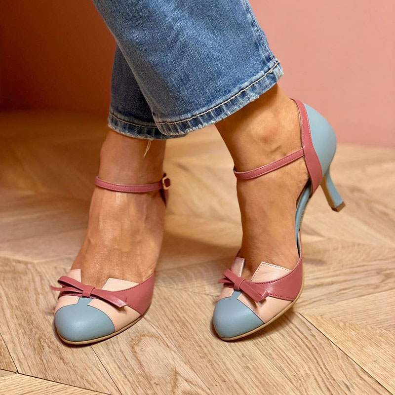 Bellarosa | Colorful sandals with bow and strap, round toe