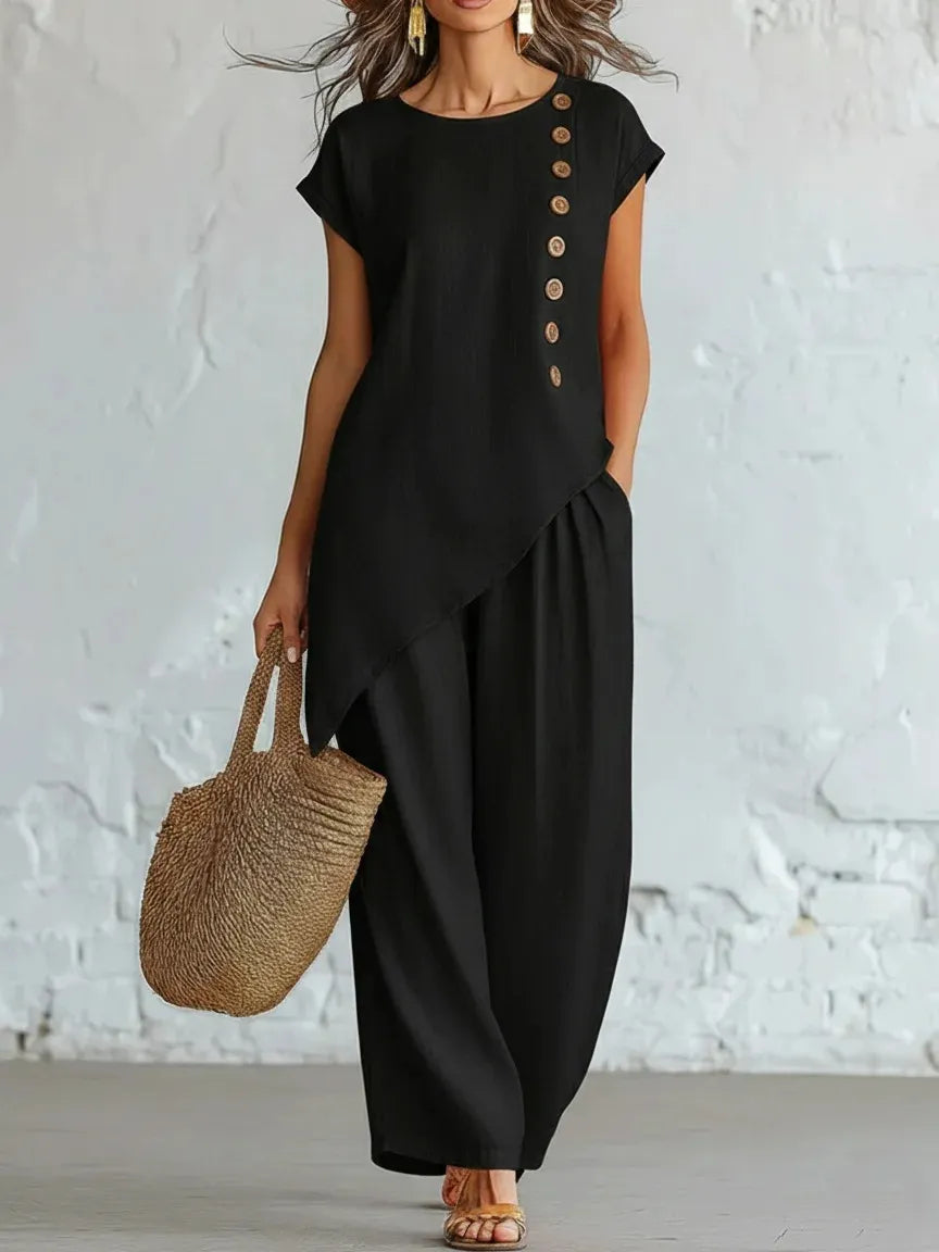 Elara – Asymmetrical Two-Piece Wide-Leg Set