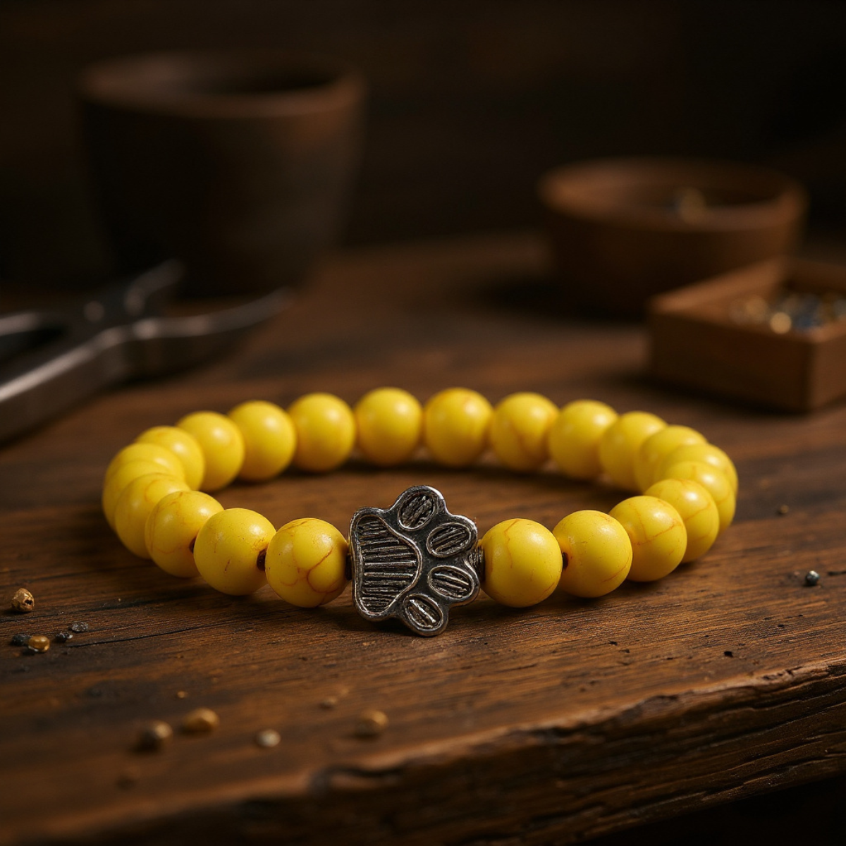 Beaded Paw Bracelet – Natural Stone Design