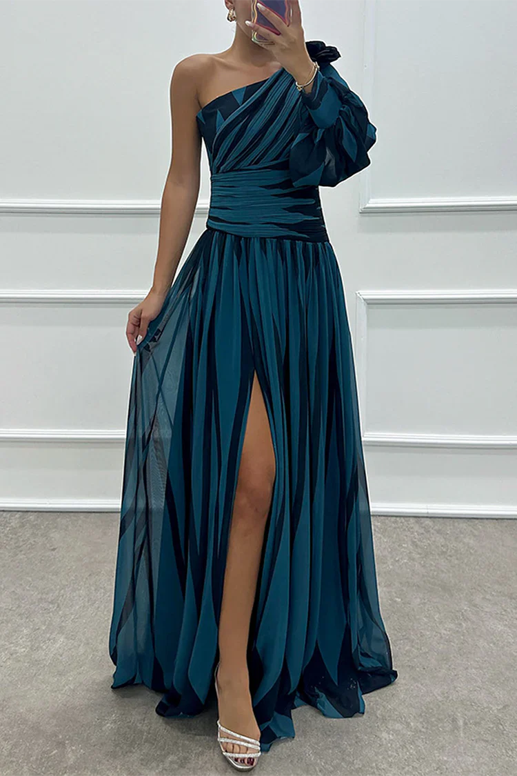 Aveline | Elegancka Sukienka Maxi w Paski na Jedno Ramię