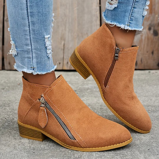 Farah - Leather Orthopedic Ankle Boots with Zipper