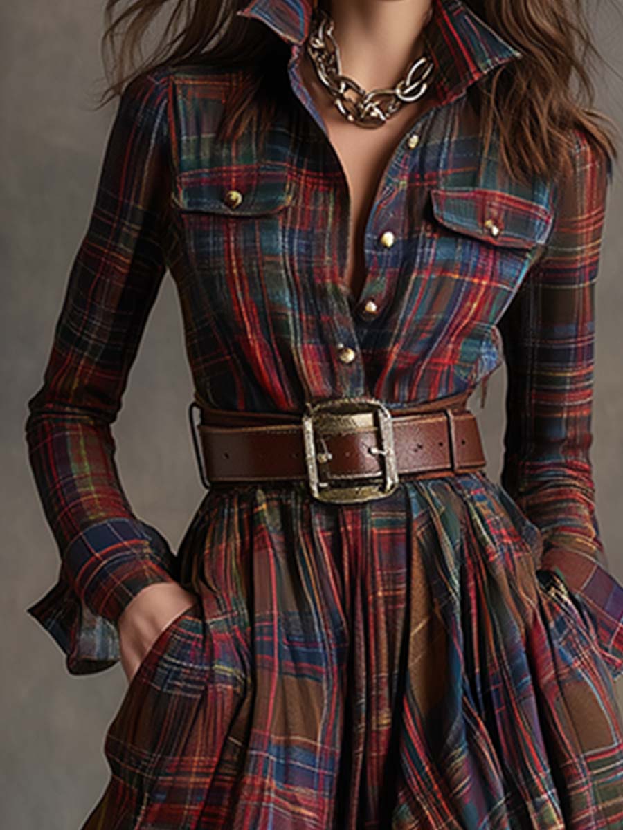 Giulietta - Maxi Check Shirt Dress with Belt