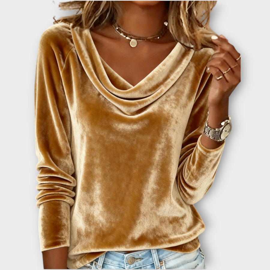 Velvet Draped Neck Top