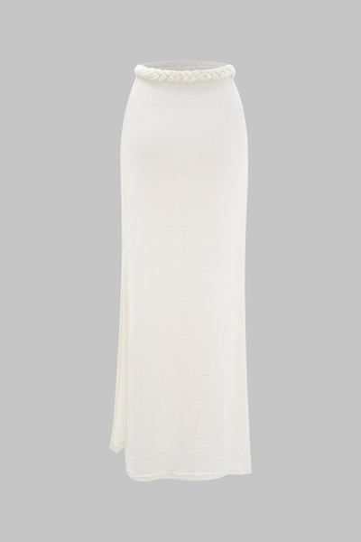 Ismene | Pleciony crop top z wycięciami i spódnica z rozcięciem