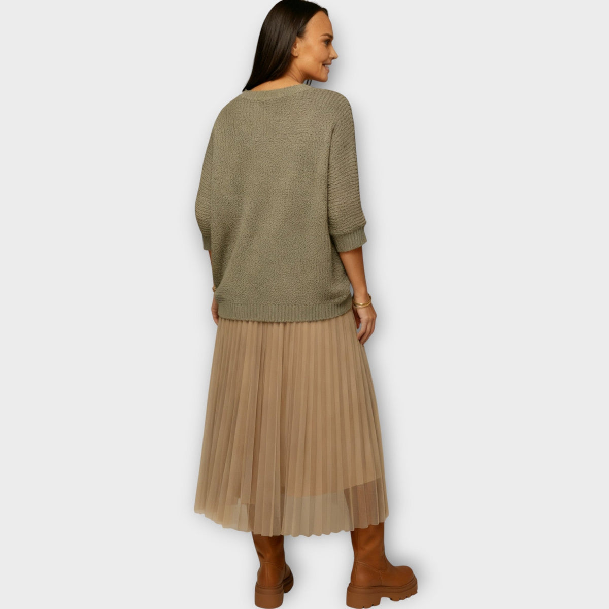 Knit Top and Pleated Midi Skirt Set