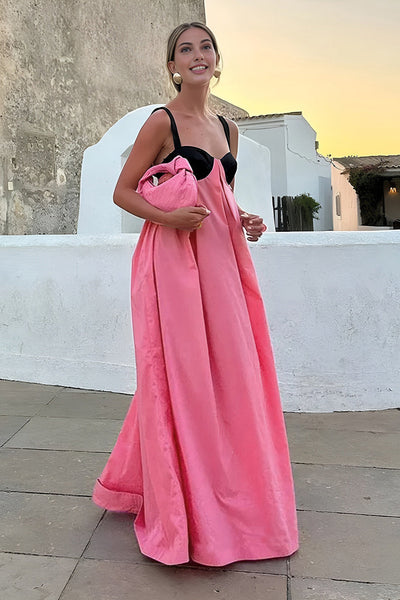 Ada | Halter Strap Długa Sukienka Maxi z Wplecionymi Wstawkami