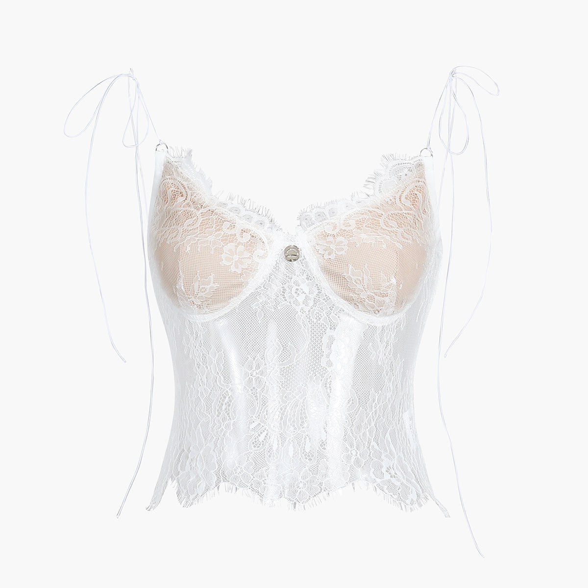 Kaira | Przezroczysty top na ramiączkach z koronką w kwiaty