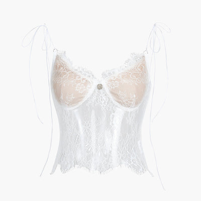 Kaira | Przezroczysty top na ramiączkach z koronką w kwiaty