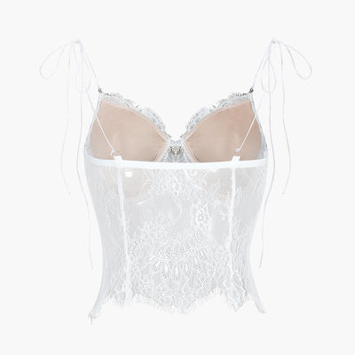 Kaira | Przezroczysty top na ramiączkach z koronką w kwiaty