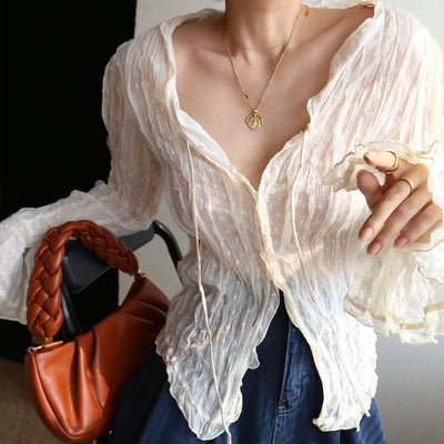 Vayana | Bluzka z długim rękawem z szyfonu z falbaną