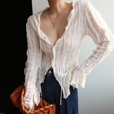 Vayana | Bluzka z długim rękawem z szyfonu z falbaną