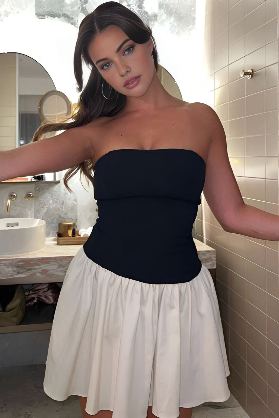 Ysee | Krótka Sukienka Bustier z Patchworku bez Pleców