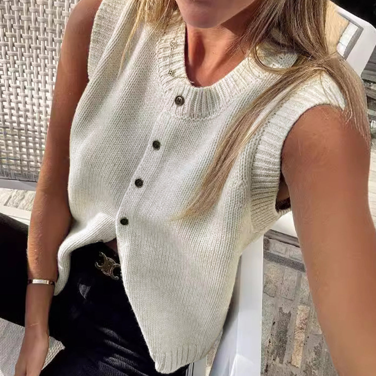 Nylah | Casual Kamizelka Sweter Z Guzikami