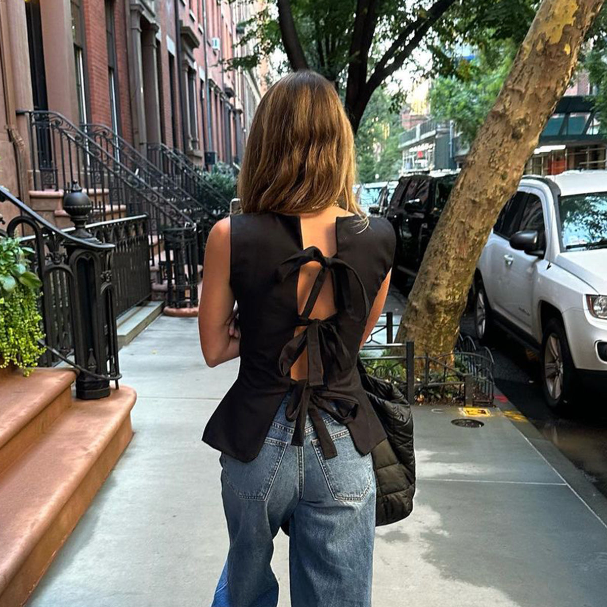 Faelina | Bawełniany Top na Ramiączkach z Węzłem