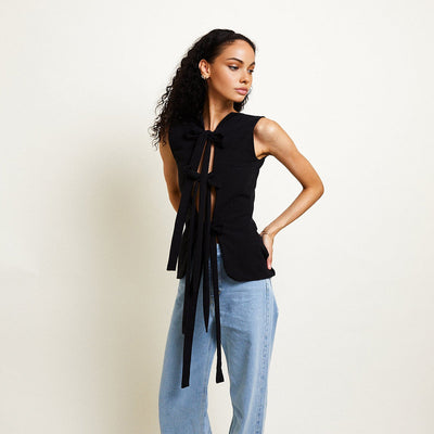 Faelina | Bawełniany Top na Ramiączkach z Węzłem