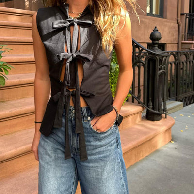 Faelina | Bawełniany Top na Ramiączkach z Węzłem