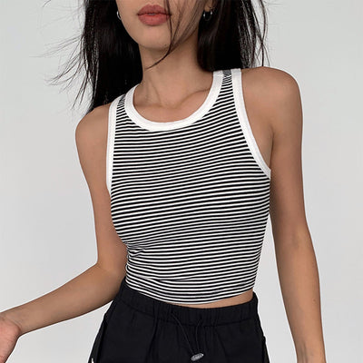 Soreya | Paski Top na Ramiączkach z Dekoltem Okrągłym