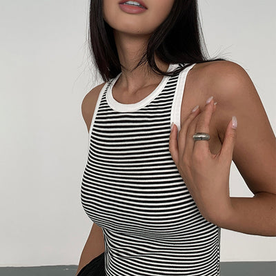 Soreya | Paski Top na Ramiączkach z Dekoltem Okrągłym