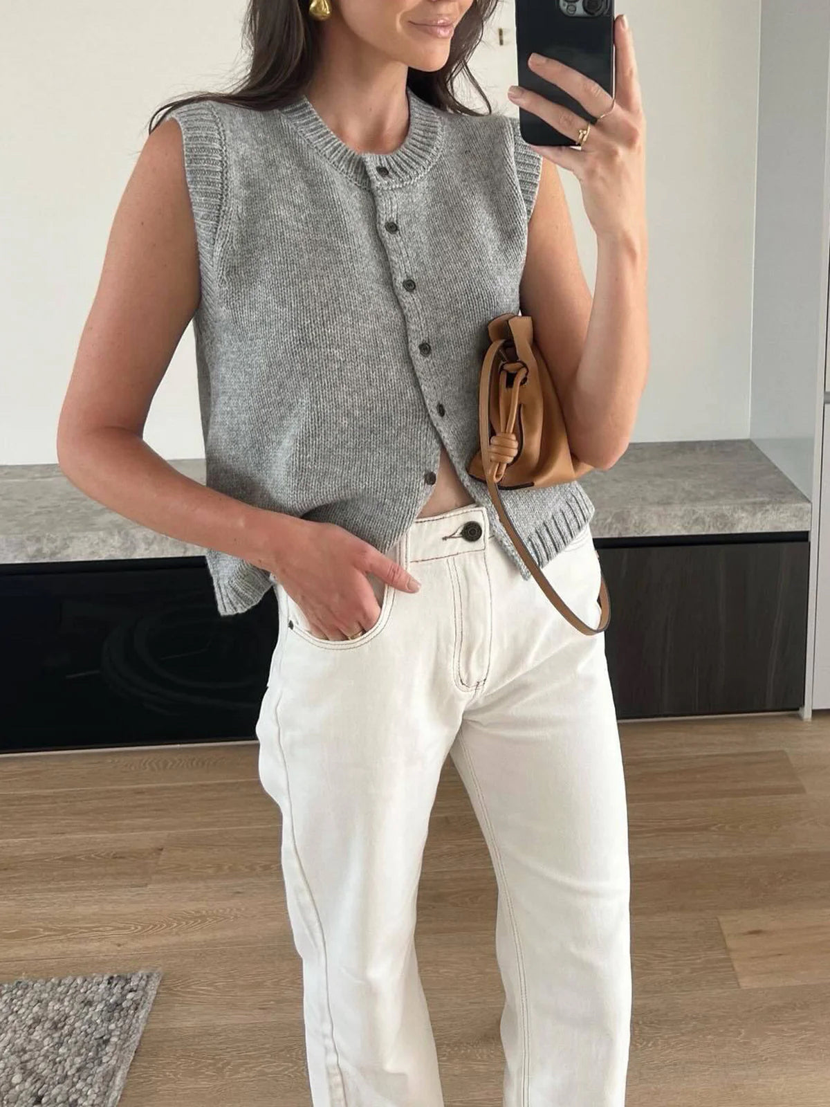 Nylah | Casual Kamizelka Sweter Z Guzikami