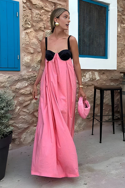 Ada | Halter Strap Długa Sukienka Maxi z Wplecionymi Wstawkami