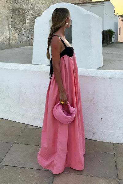 Ada | Halter Strap Długa Sukienka Maxi z Wplecionymi Wstawkami