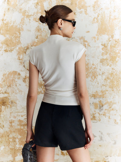 Irene | Slim T-shirt z klasycznym kołnierzykiem