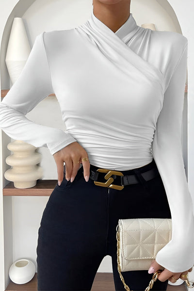 Penelope | T-shirt z plisowanym dekoltem