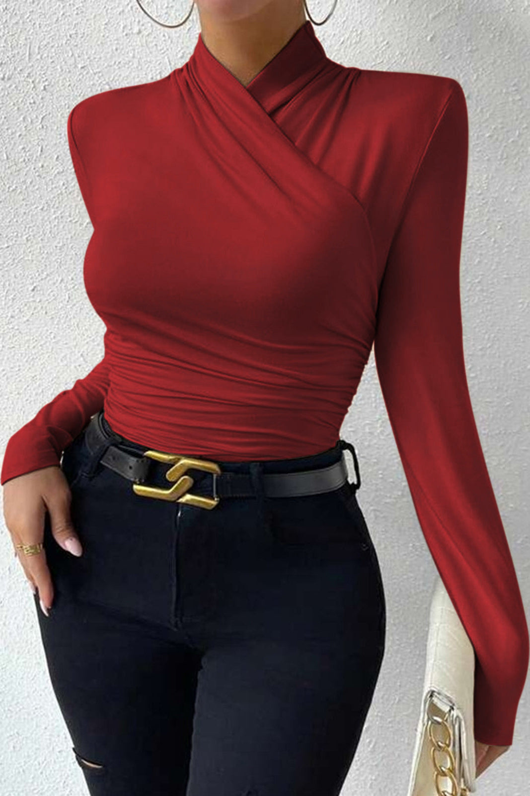 Penelope | T-shirt z plisowanym dekoltem