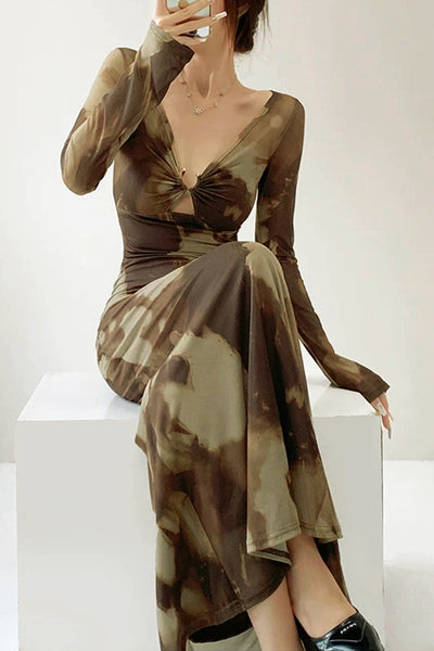 Daphne | Półprzezroczysta sukienka midi w ombre z U-ringiem