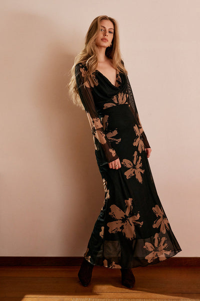 Maeve | Boho Wydrukowana Sukienka Maxi z Dekoltem Cowl