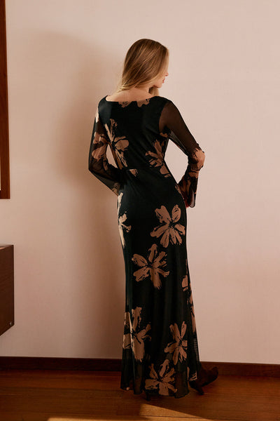 Maeve | Boho Wydrukowana Sukienka Maxi z Dekoltem Cowl