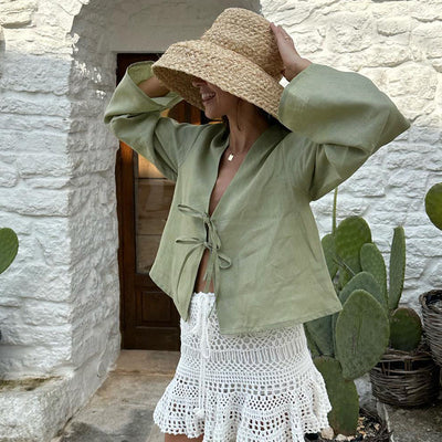 Evania | Oversized Bluzka z Długim Rękawem i Wiązaniem z Przodu