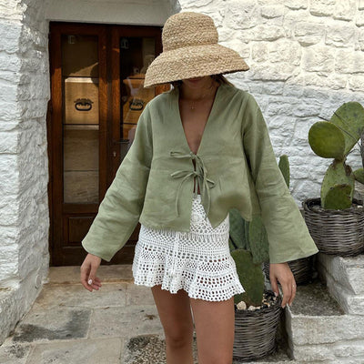 Evania | Oversized Bluzka z Długim Rękawem i Wiązaniem z Przodu