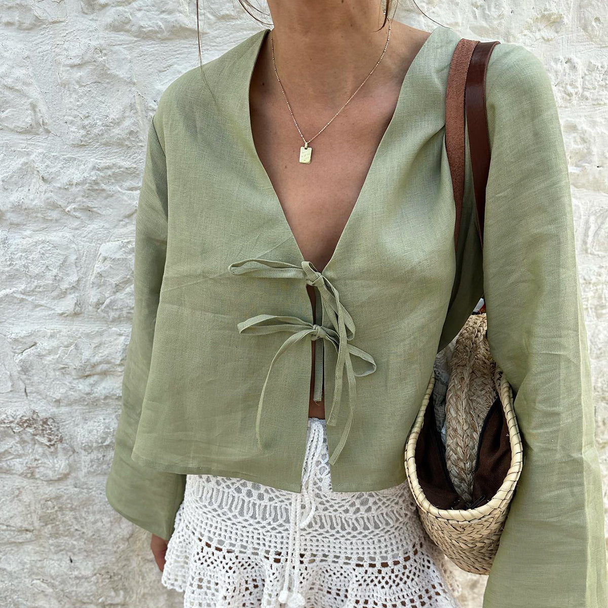 Evania | Oversized Bluzka z Długim Rękawem i Wiązaniem z Przodu