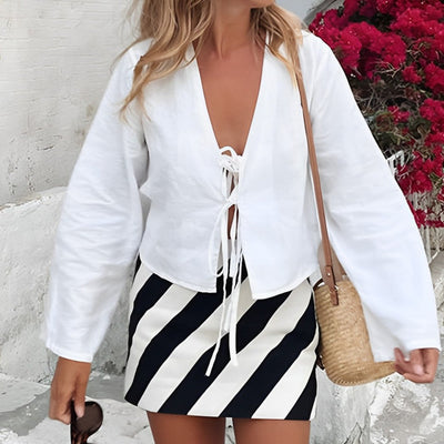 Evania | Oversized Bluzka z Długim Rękawem i Wiązaniem z Przodu