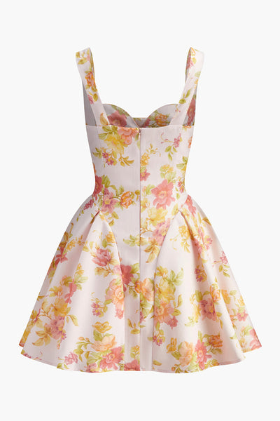 Athena | Sukienka Mini bez Rękawów z Kwiatowym Wzorem