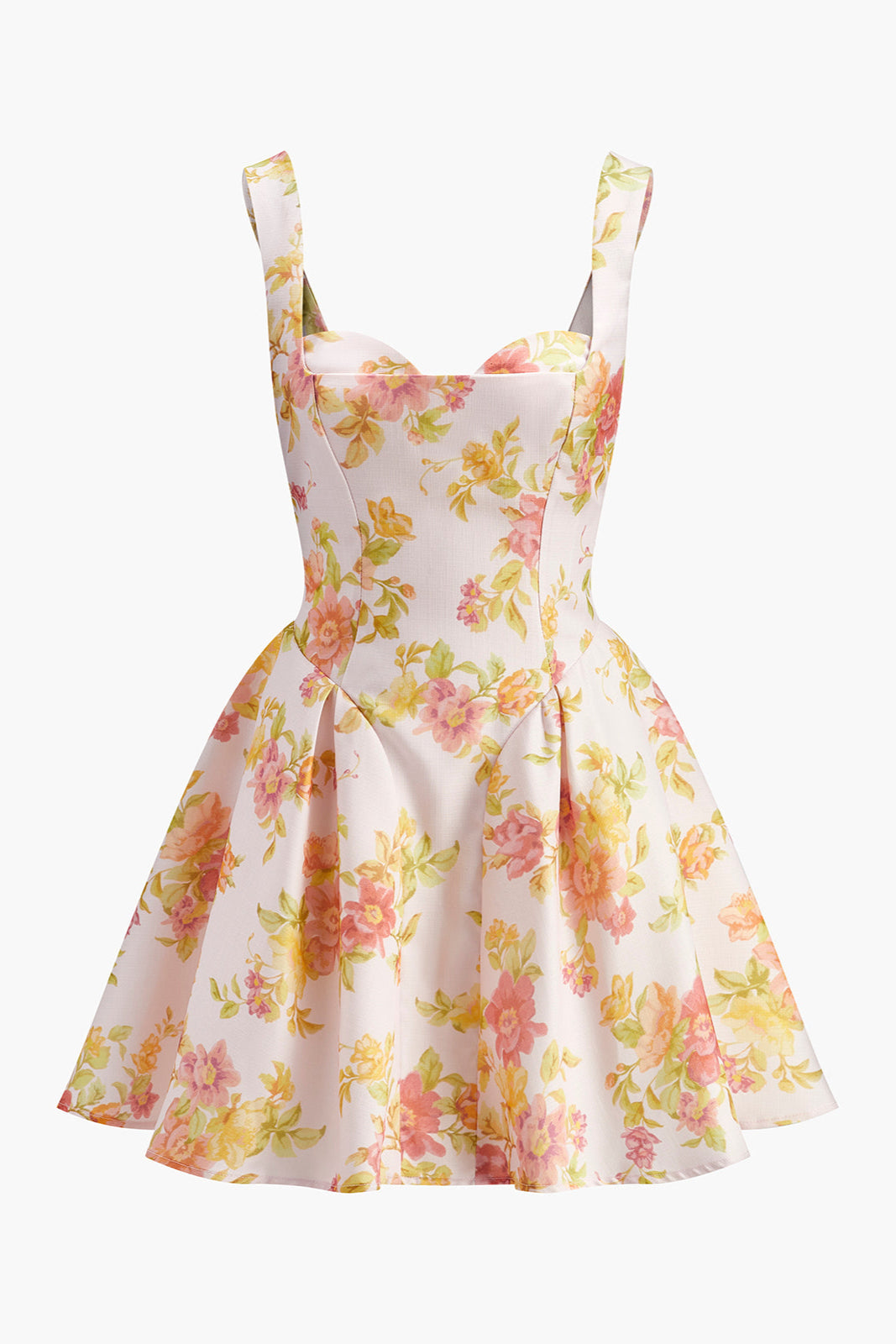 Athena | Sukienka Mini bez Rękawów z Kwiatowym Wzorem