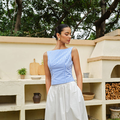 Fenice | Krótki top w kratkę z kokardą na plecach