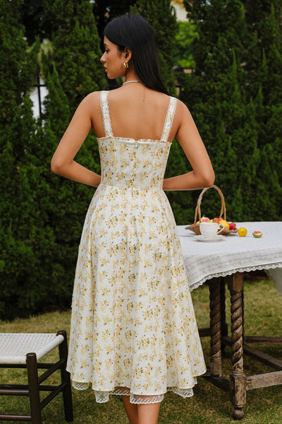 Sienna | Sukienka midi z kwiatowym koronkowym wykończeniem i wiązaniem z przodu