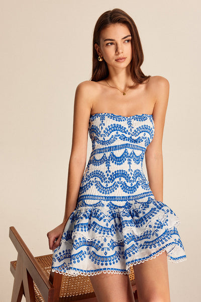 Livia | Sukienka bez ramiączek z falbaną i falbaniastymi detalami