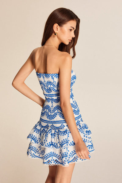 Livia | Sukienka bez ramiączek z falbaną i falbaniastymi detalami