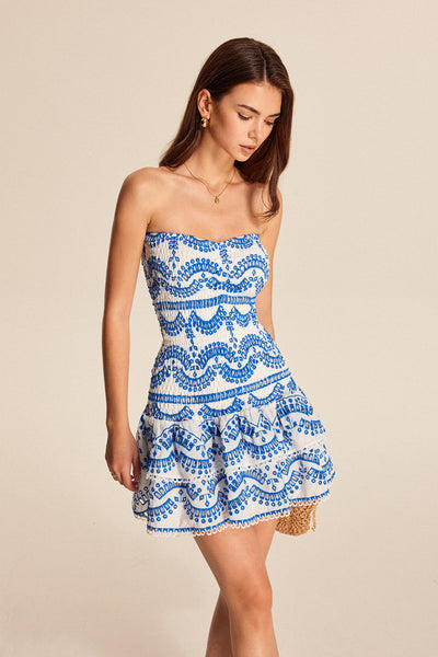 Livia | Sukienka bez ramiączek z falbaną i falbaniastymi detalami