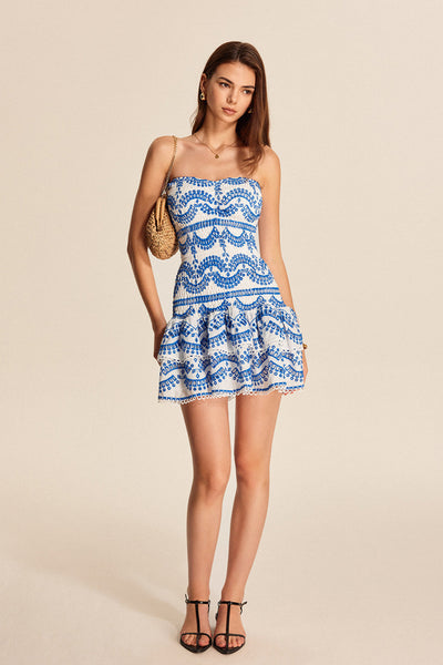 Livia | Sukienka bez ramiączek z falbaną i falbaniastymi detalami