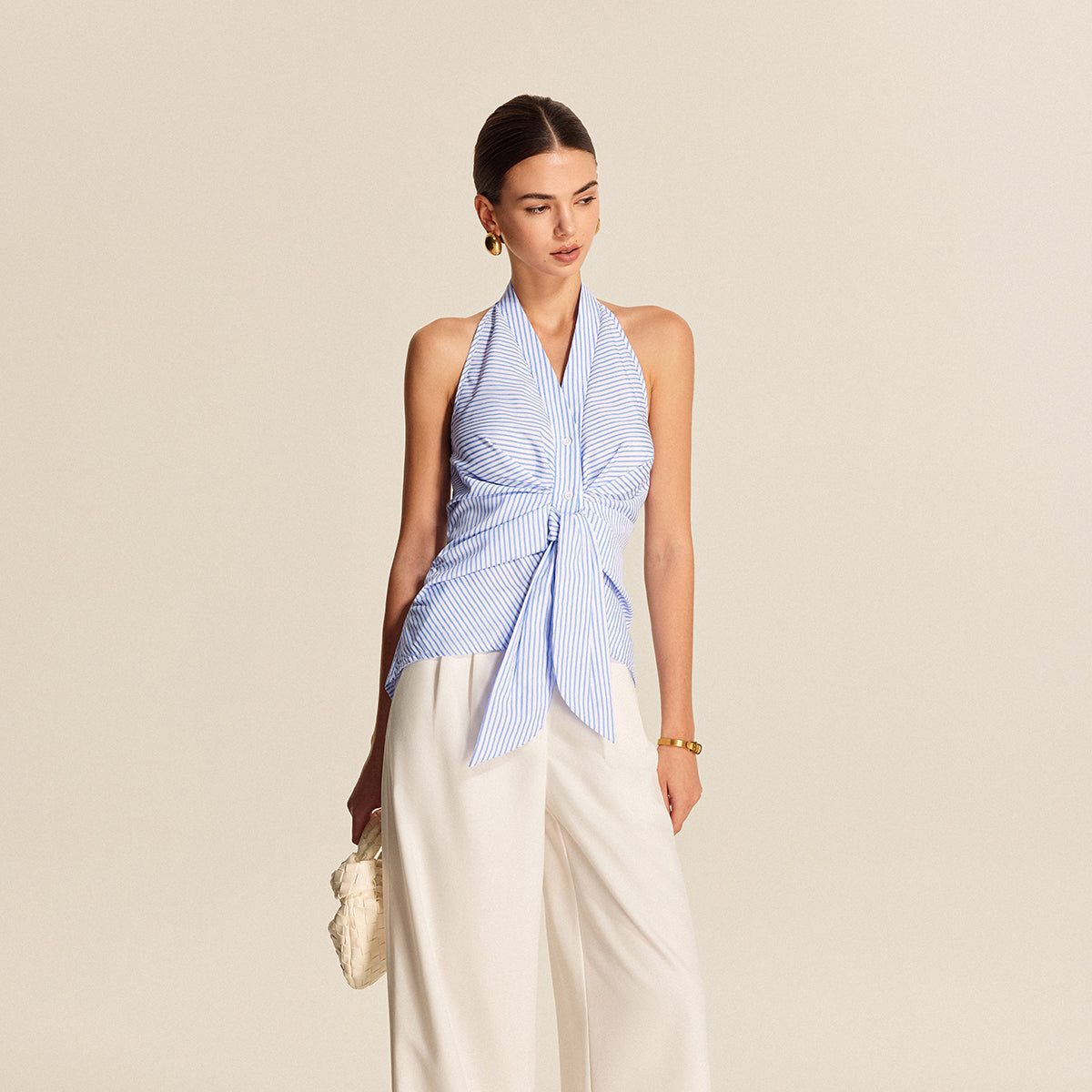 Danna | Paski Halter Tie Top