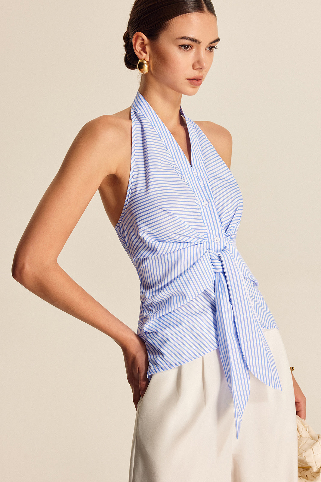 Danna | Paski Halter Tie Top