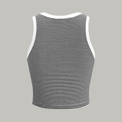 Soreya | Paski Top na Ramiączkach z Dekoltem Okrągłym