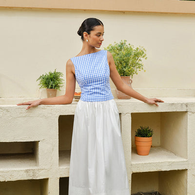 Fenice | Krótki top w kratkę z kokardą na plecach